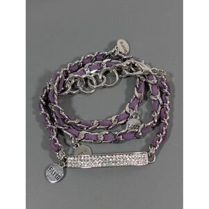 Premier Designs Faith Wrap Bracelet Purple Cord Rhinestone‎ Accents 21.5"